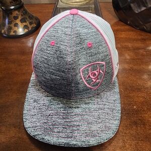 Women's Snap Back Ariat Gray and Pink Logo Cap